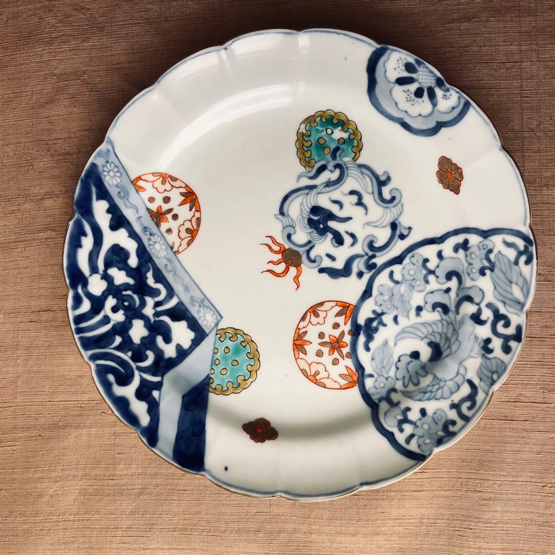 精磁会社　③ 輪花プレート　鳳凰　丸紋　有田焼　明治伊万里　希少　古伊万里