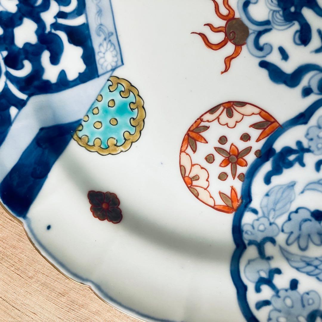 精磁会社　③ 輪花プレート　鳳凰　丸紋　有田焼　明治伊万里　希少　古伊万里