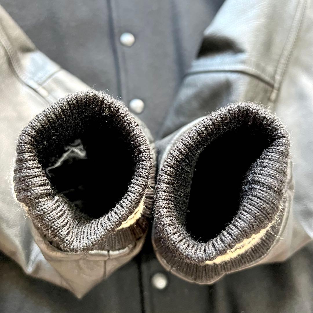 極美品 90s MITSUMINE スタジャン ブラック 本革 レザー 刺繍