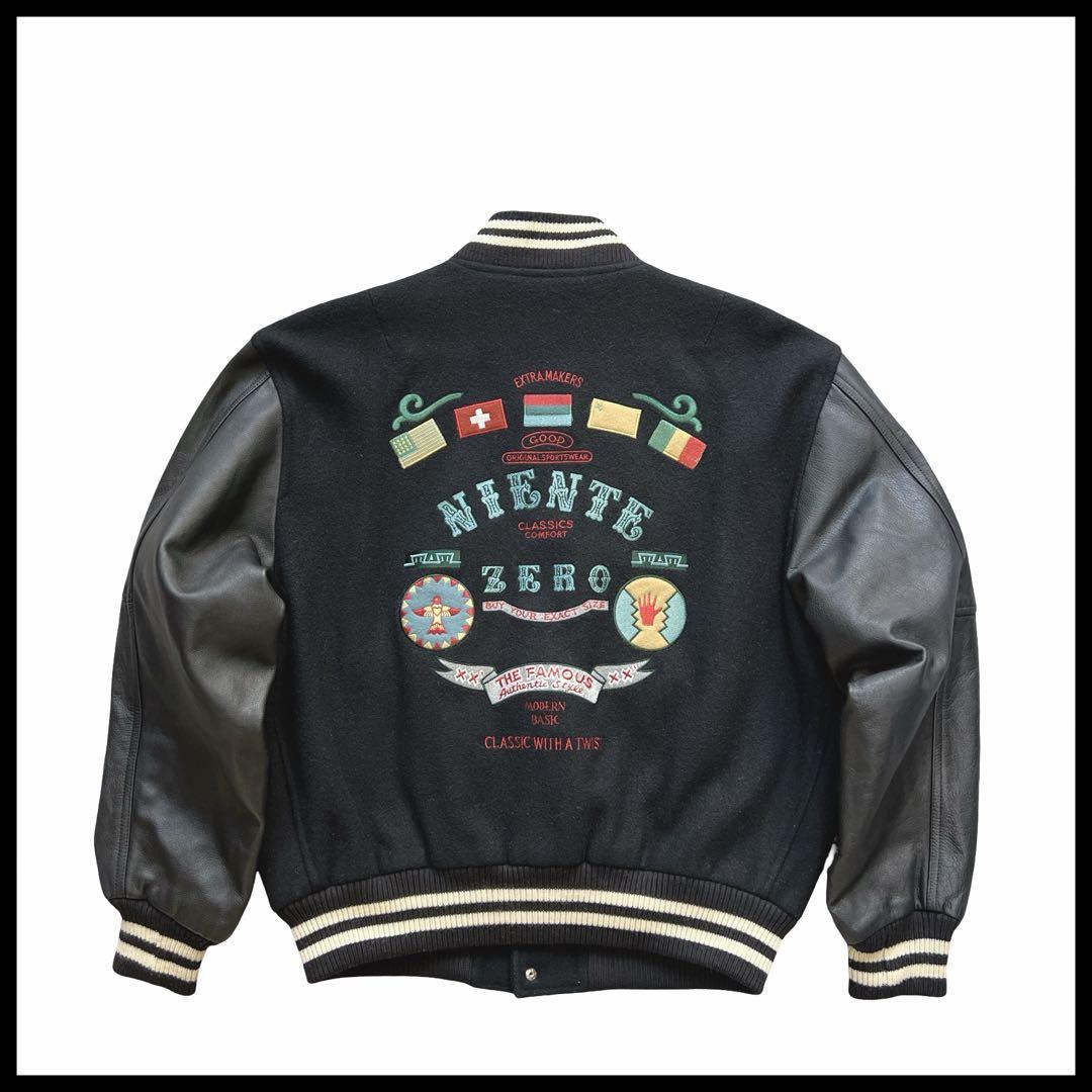 極美品 90s MITSUMINE スタジャン ブラック 本革 レザー 刺繍