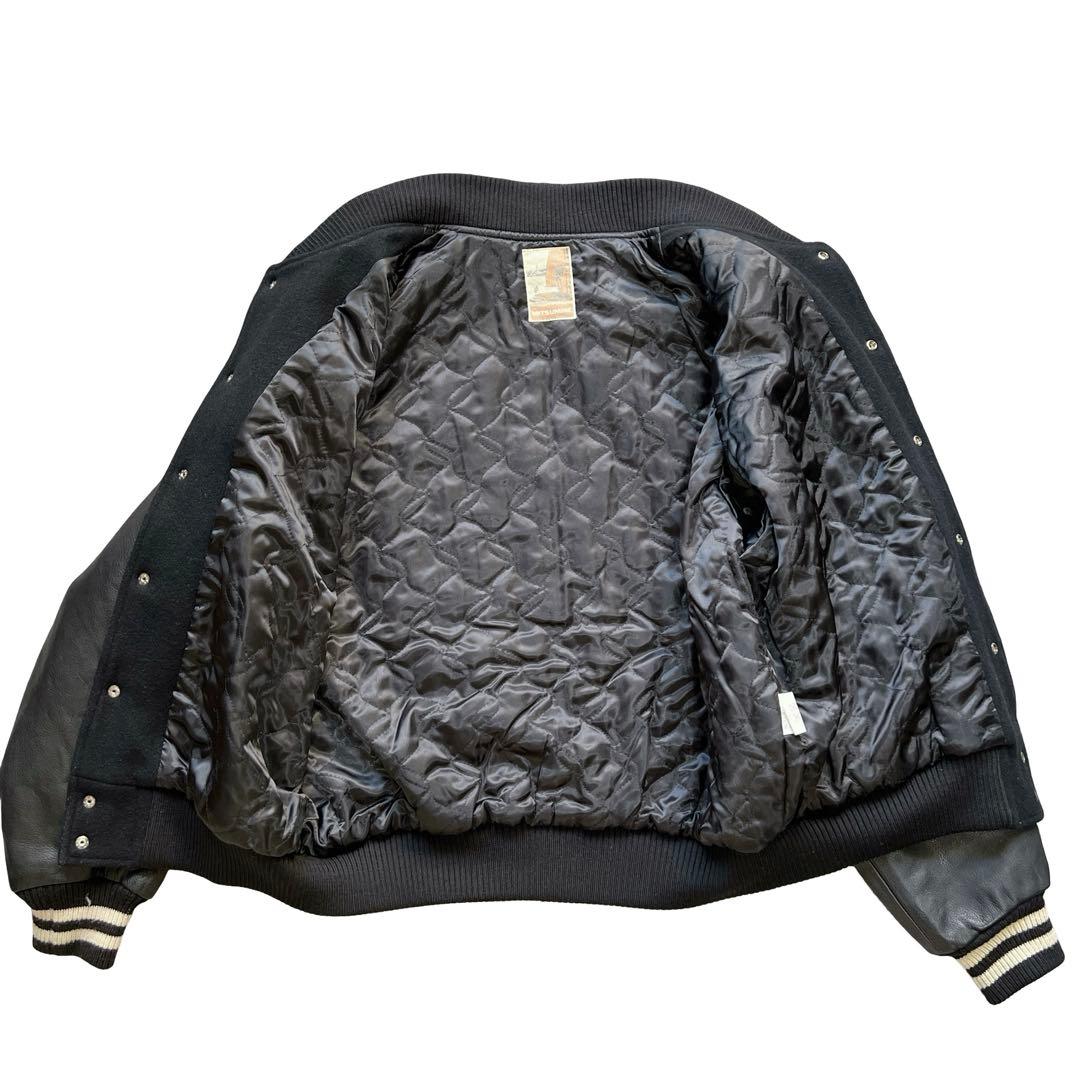 極美品 90s MITSUMINE スタジャン ブラック 本革 レザー 刺繍