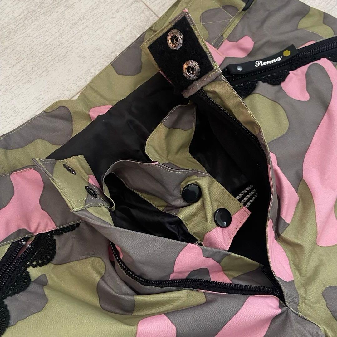 美品☆スノーボードウェアセット／カモフラージュピンク／スタッズ・レース・ファー付