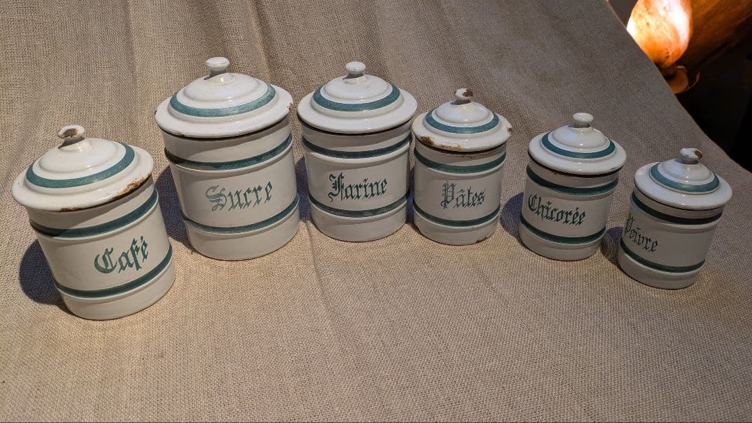 フランス　希少エトワール社　アンティーク　ホーロー　キャニスター 6個セット