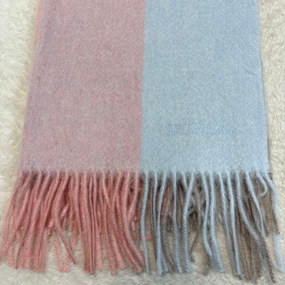 FURLA フルラ カシミヤ100% ピンク×グレー マフラーストール - メルカリ