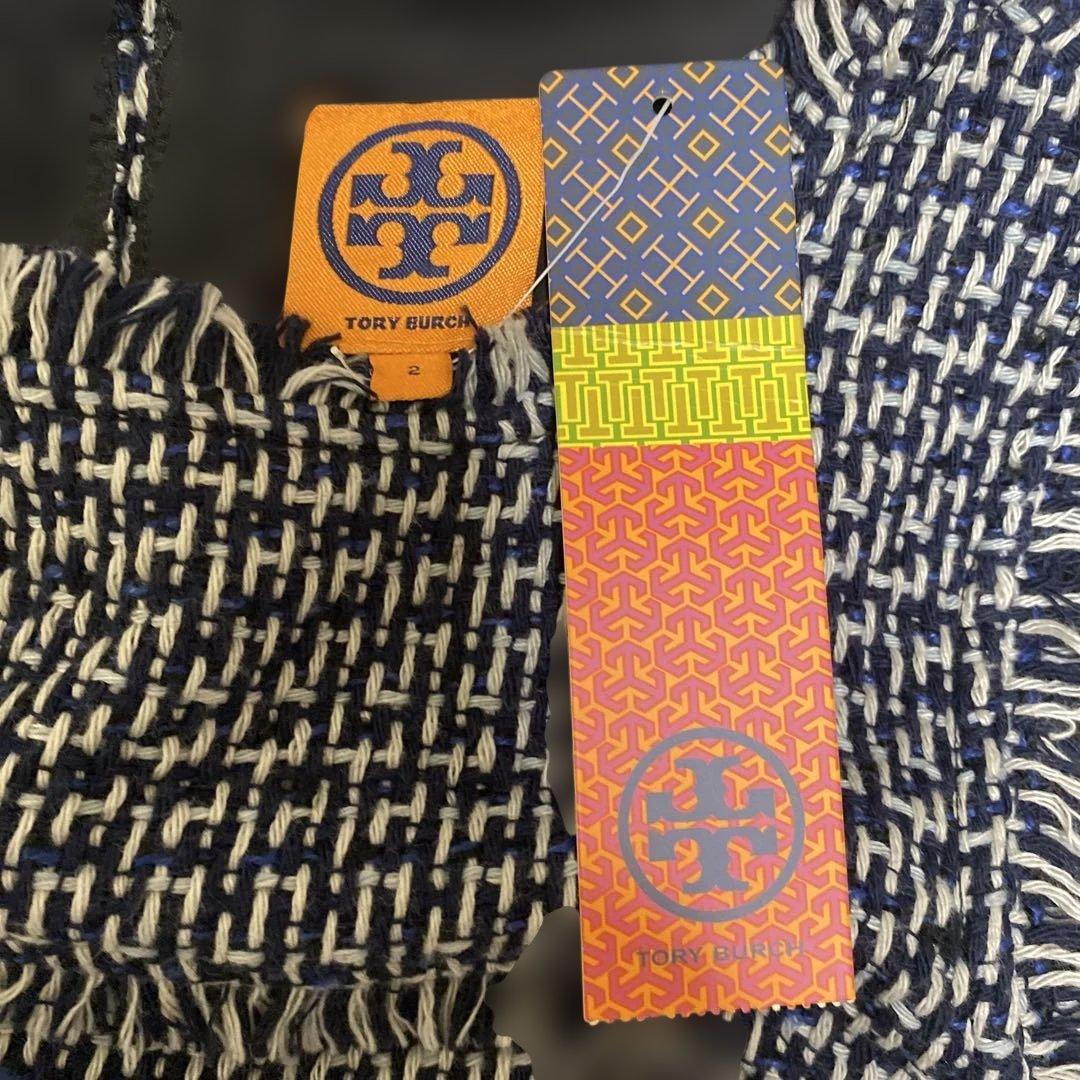 新品 TORY BURCH ツイード ワンピース ペトラ 紺x黒 2