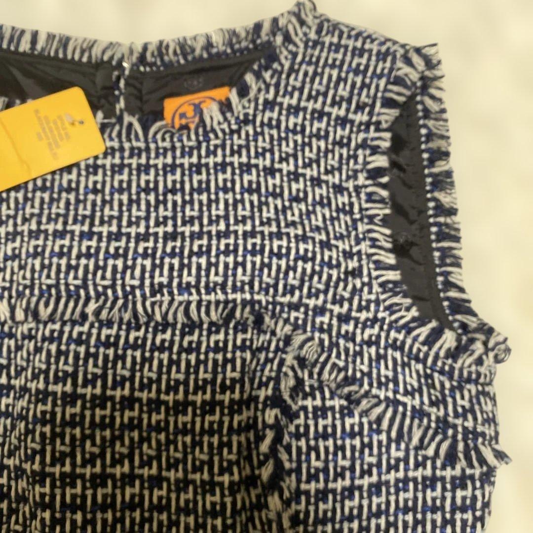 新品 TORY BURCH ツイード ワンピース ペトラ 紺x黒 2