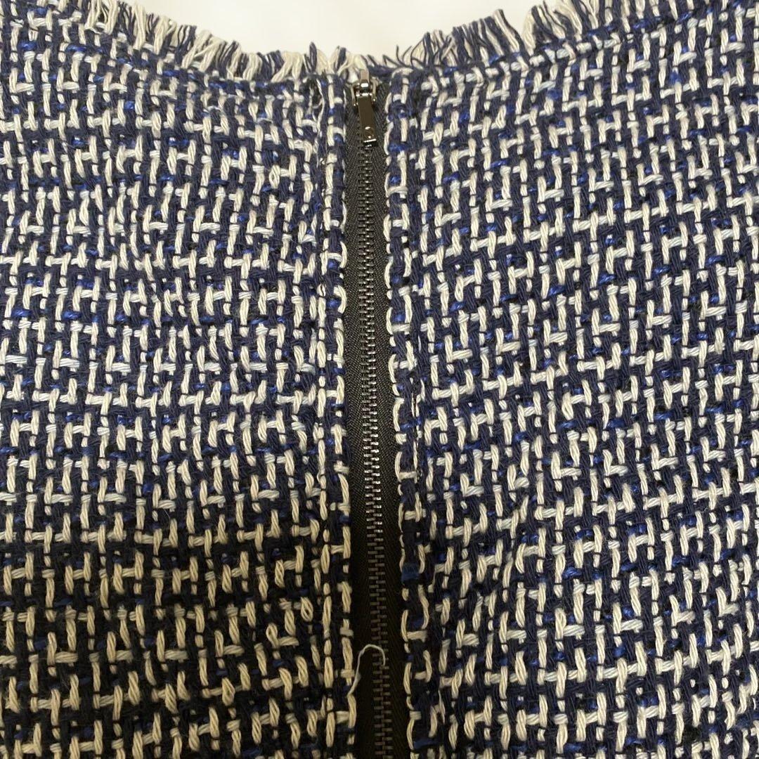 新品 TORY BURCH ツイード ワンピース ペトラ 紺x黒 2