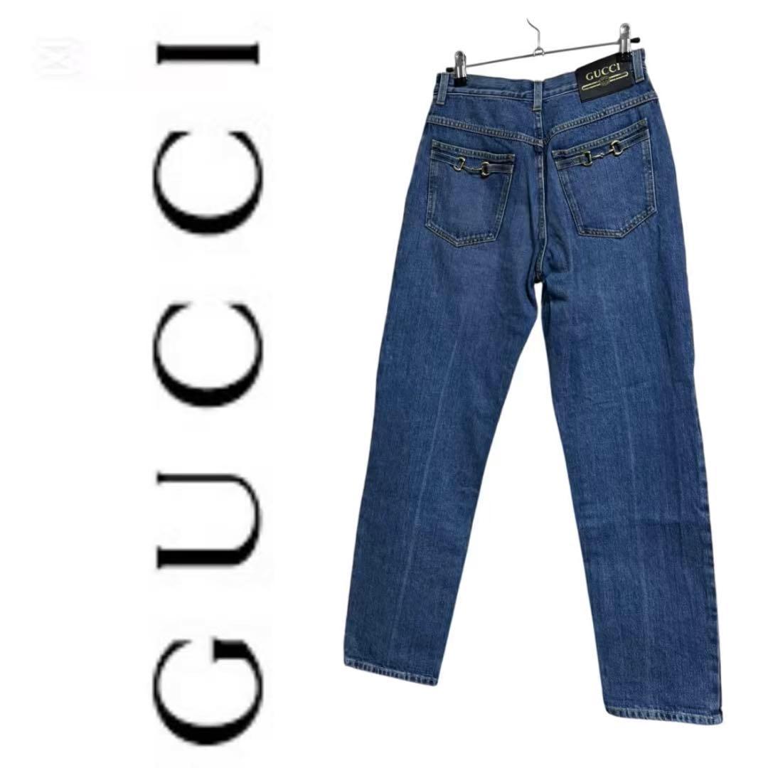 極美品】GUCCI グッチ ホースビット コットン デニムパンツ 26 ブルー