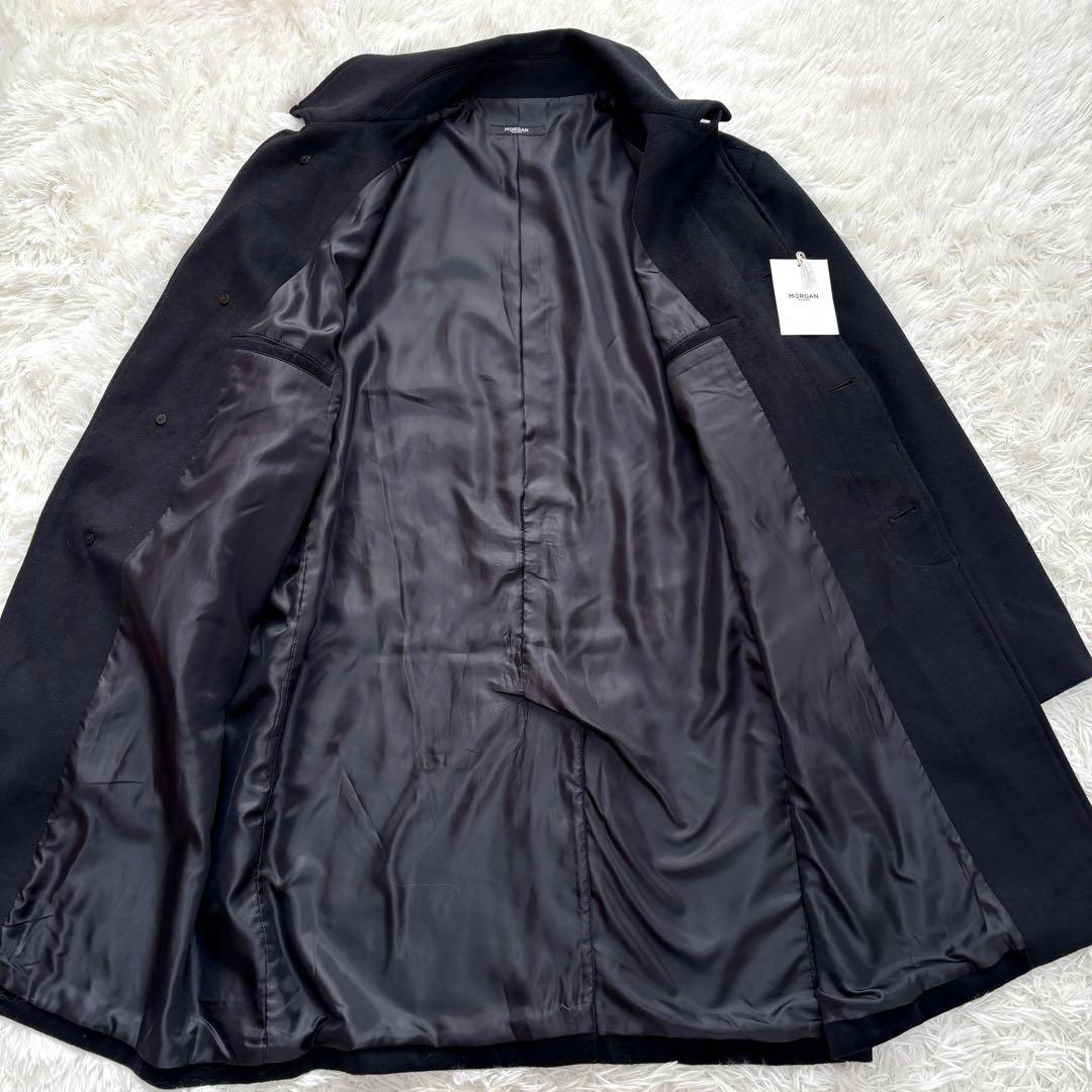 タグ付未使用】XLサイズ モルガンオム ロング ステンカラーコート 黒艶感