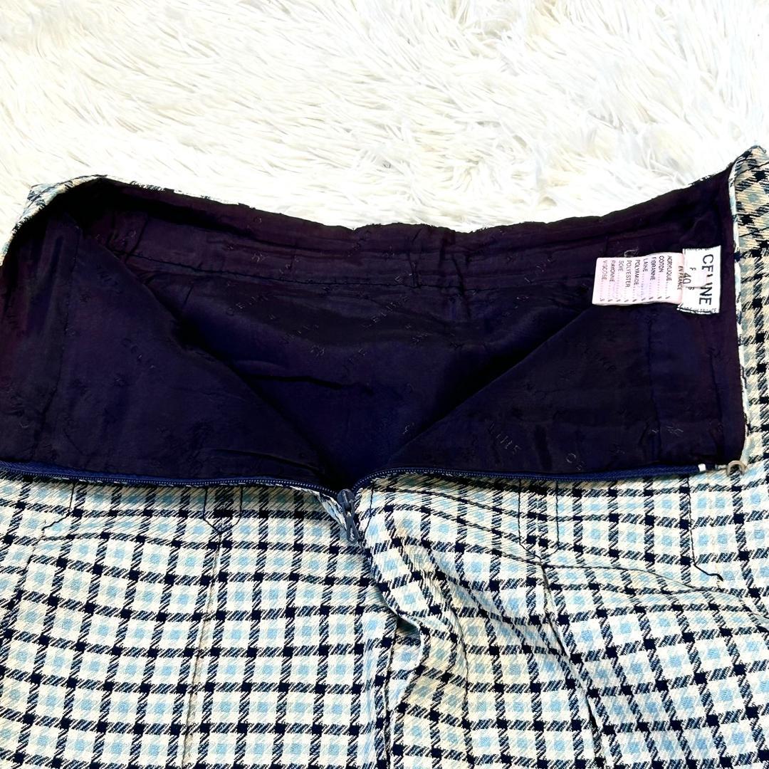 希少　セリーヌ　スカート　L　チェック　フレア　トリオンフ　プリーツ　膝丈