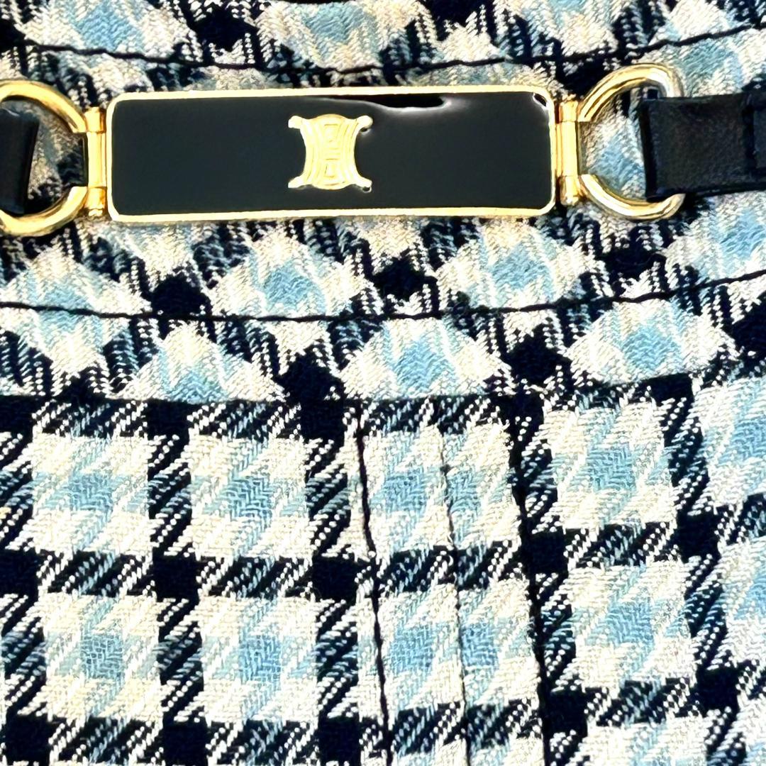 希少　セリーヌ　スカート　L　チェック　フレア　トリオンフ　プリーツ　膝丈