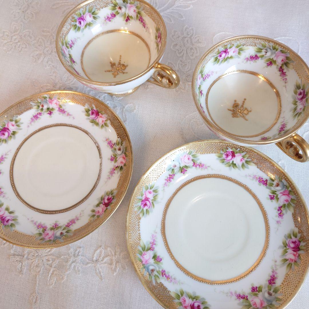 オールドノリタケ　ペディスタルシェイプ　カップ＆ソーサー　２客セット