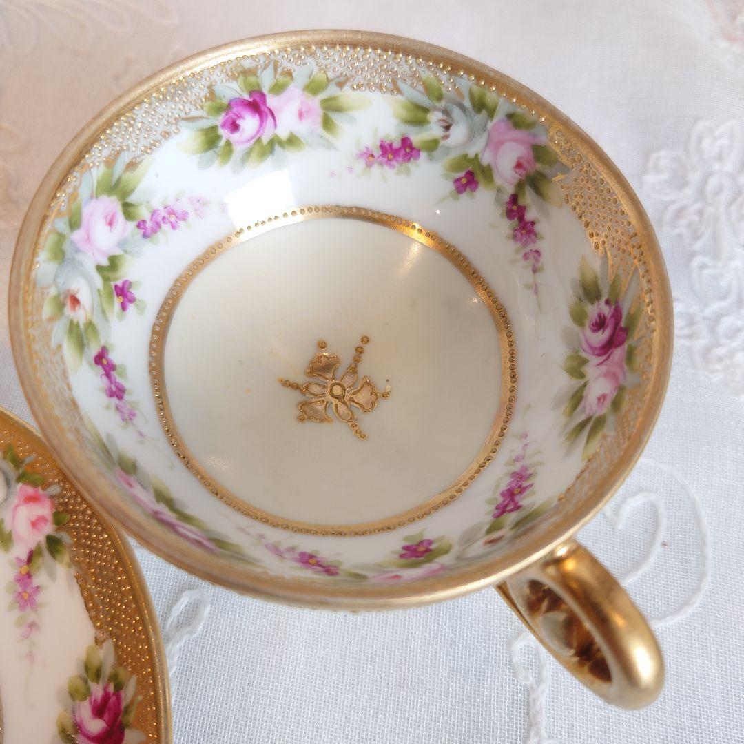 オールドノリタケ　ペディスタルシェイプ　カップ＆ソーサー　２客セット