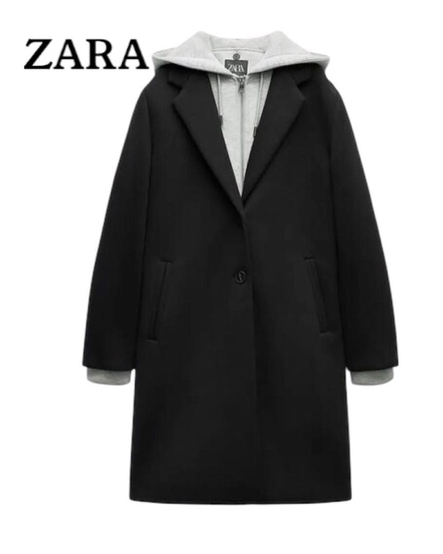 ZARA】良品デタッチャブルフードコート ブラックXS 完売品 セレブ