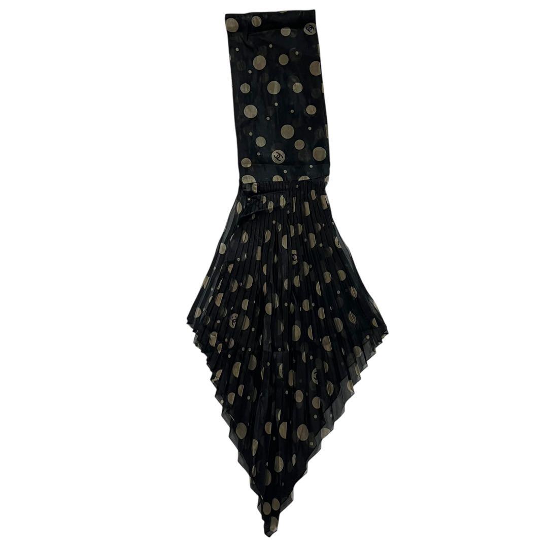 ⭐︎美品⭐︎ レア シャネル シルクプリーツスカーフ　ココマーク 黒 イタリア製