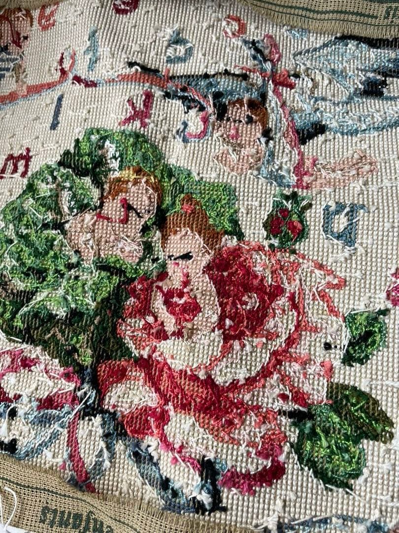 アメリアンティーク　サンプラー　アルファベット　刺繍　プチポアン　レア