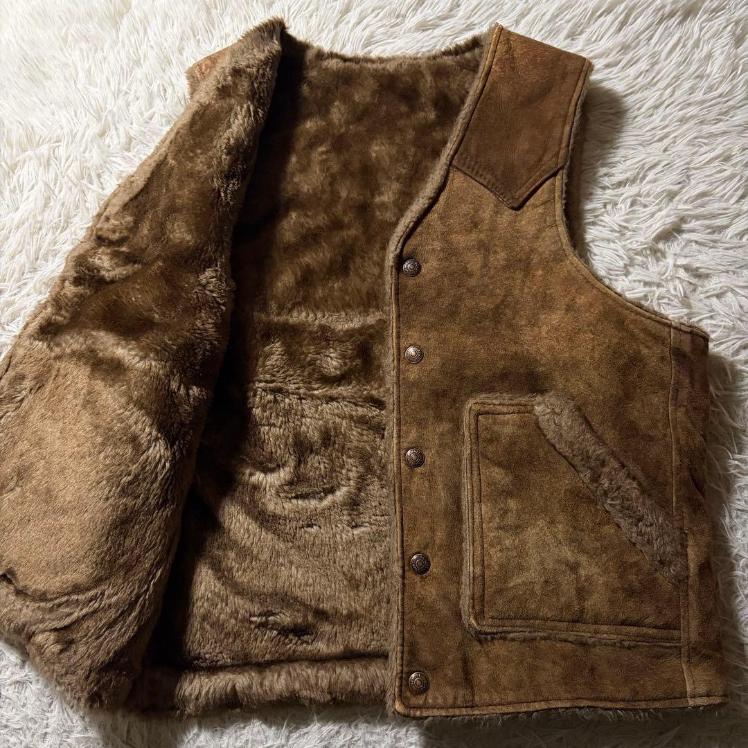 雰囲気抜群】schott ムートン 羊革 シープスキン ベスト ブラウン