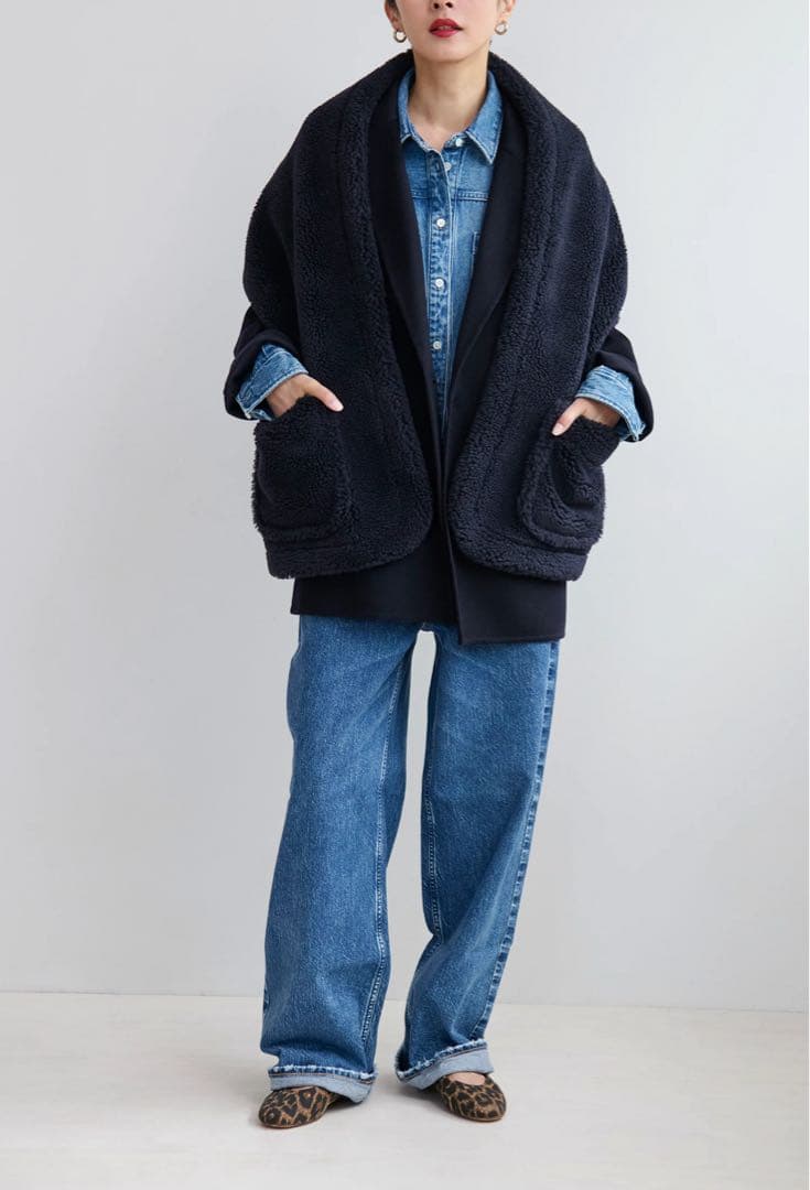 新品】HAUNT　SHORT BOA STOLE　ショー卜ボアストール　ネイビー