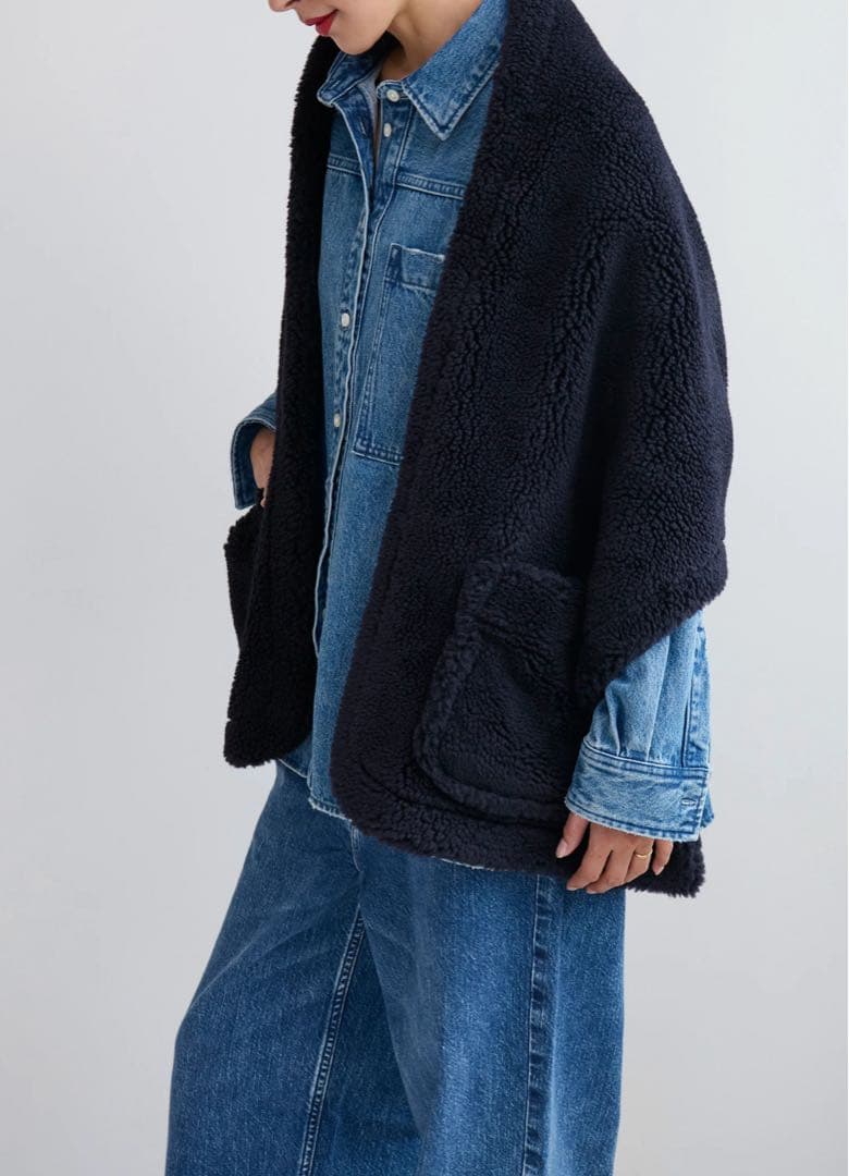 新品】HAUNT　SHORT BOA STOLE　ショー卜ボアストール　ネイビー