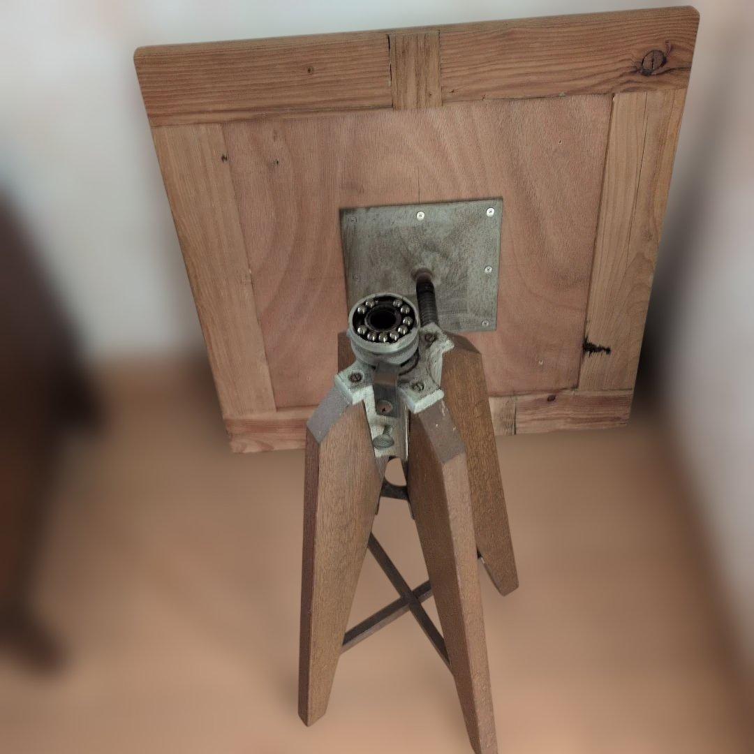 ブロカントフランス天板木製三脚式正方形回転テーブル - メルカリ