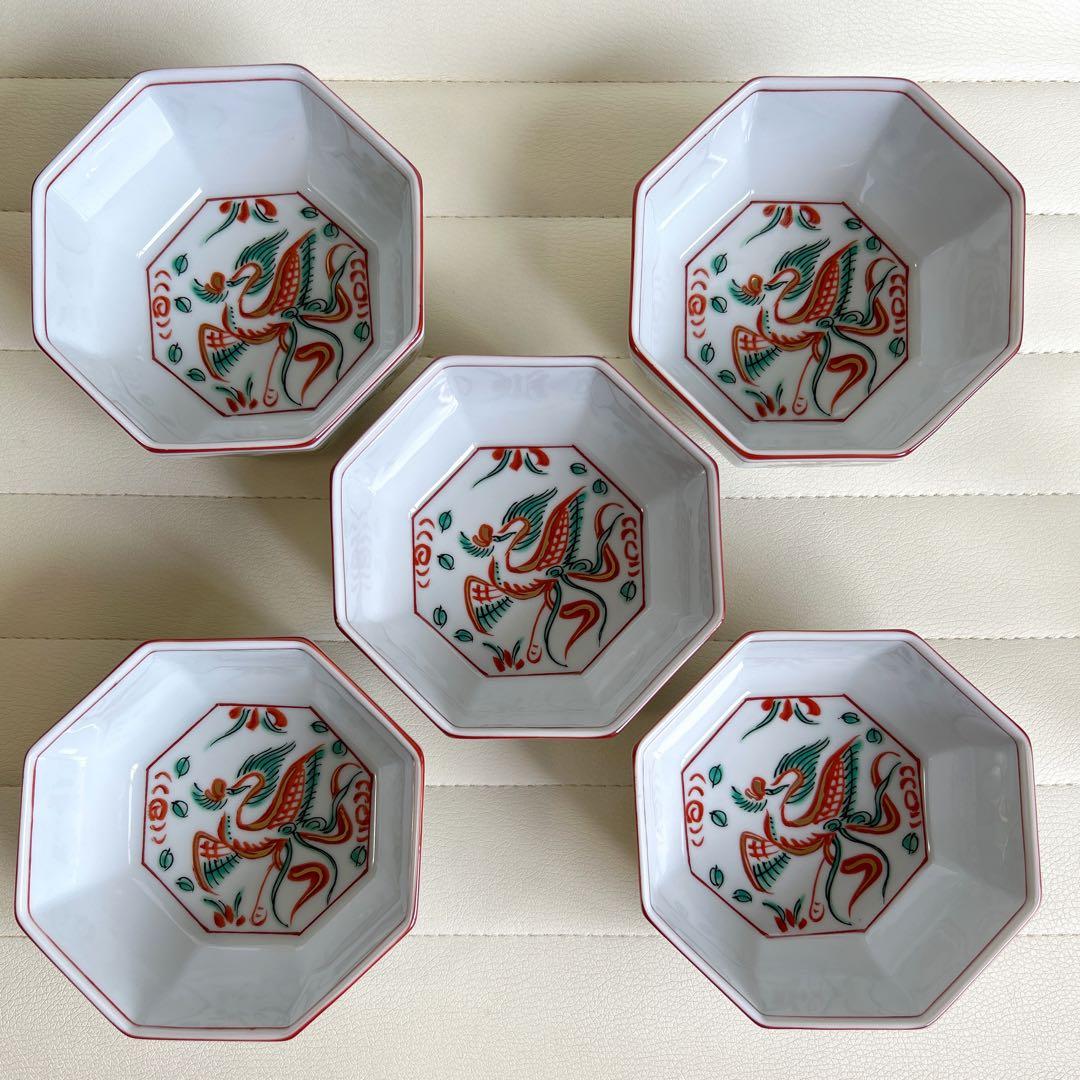 たち吉 赤絵花鳥 金彩 八角小鉢揃え 5枚セット 鳳凰 八角鉢 煮物鉢 和