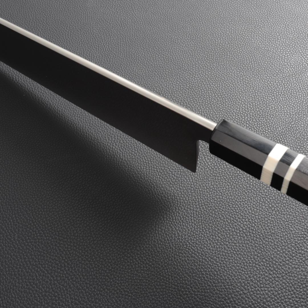 10193梵静刃物 骨切り鱧切り包丁 尺一 刺身包丁 黒檀黒水牛角白三本巻八角柄