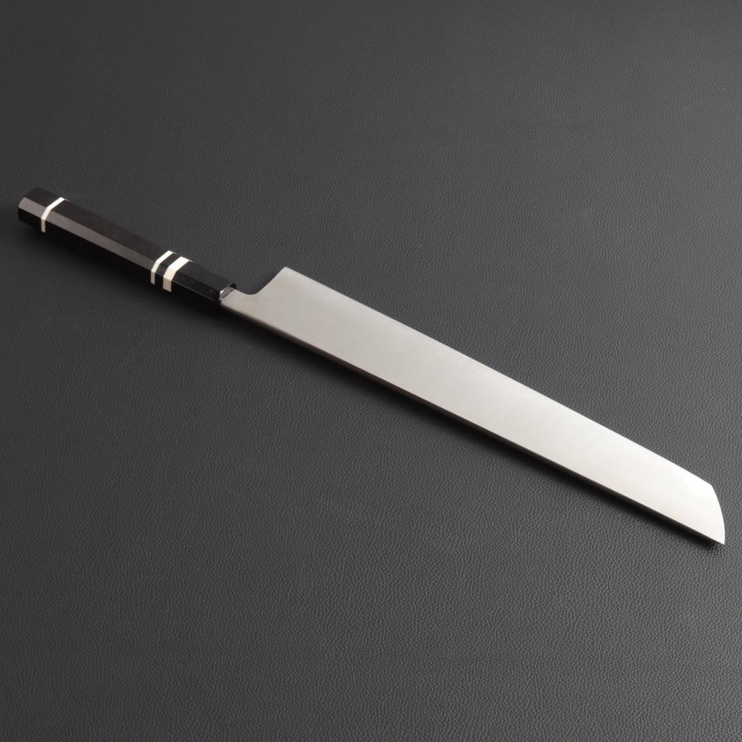 10193梵静刃物 骨切り鱧切り包丁 尺一 刺身包丁 黒檀黒水牛角白三本巻八角柄