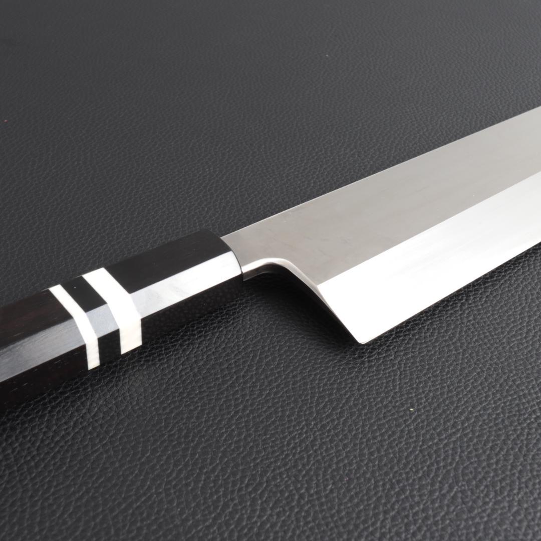 10193梵静刃物 骨切り鱧切り包丁 尺一 刺身包丁 黒檀黒水牛角白三本巻八角柄