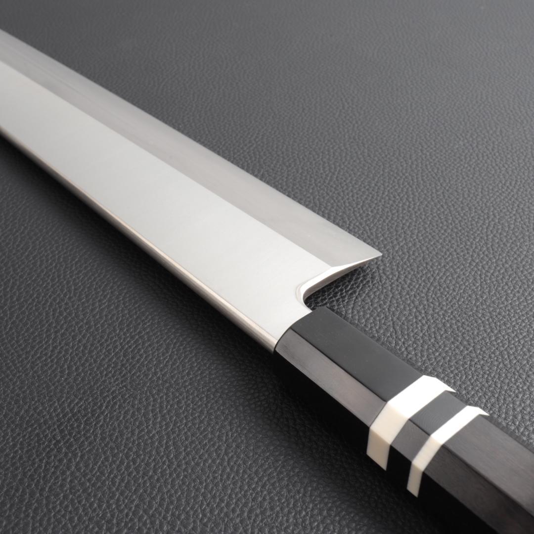 10193梵静刃物 骨切り鱧切り包丁 尺一 刺身包丁 黒檀黒水牛角白三本巻八角柄