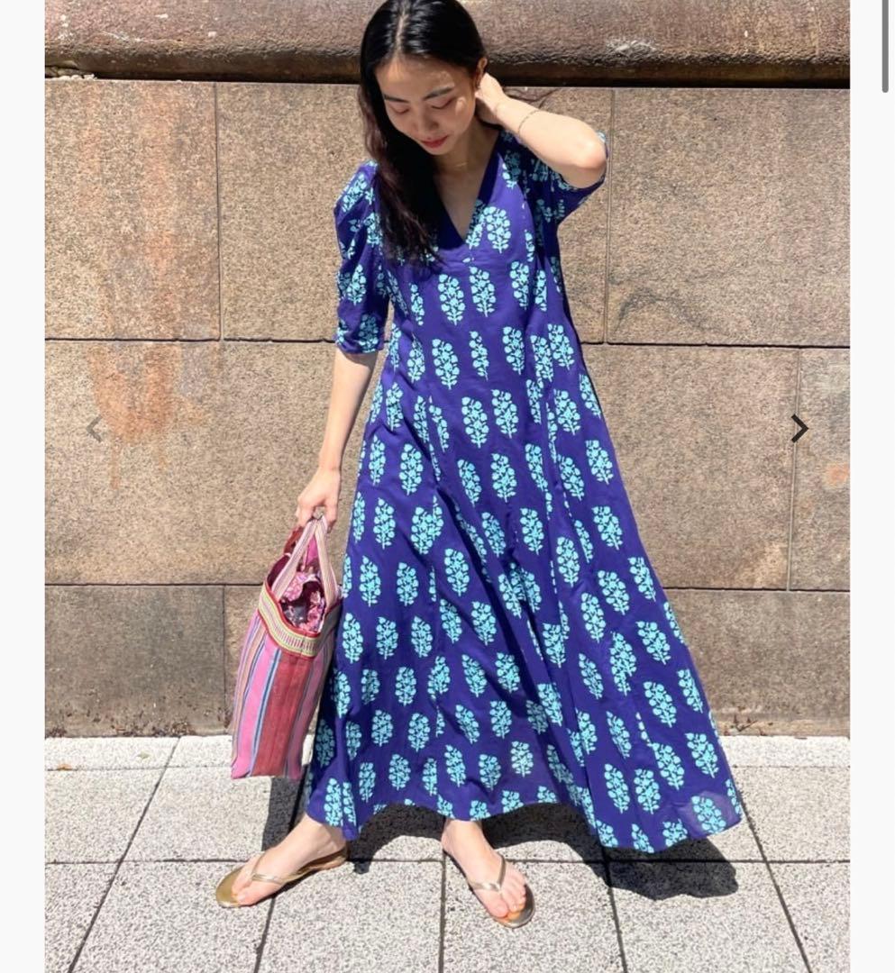 ヌキテパロングワンピースネイビー