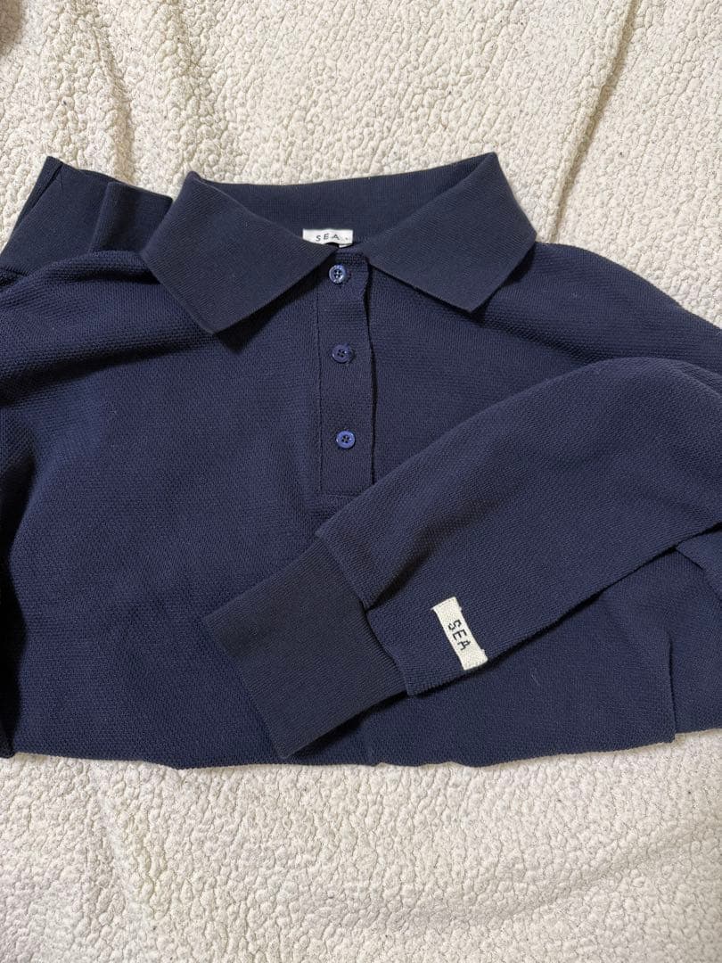 ネイビー コットン ポロシャツ 長袖