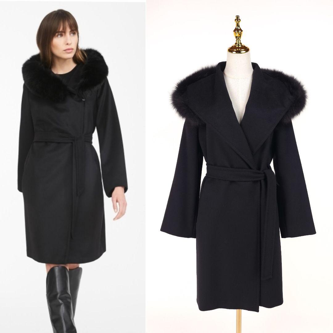 【新品同様】マックスマーラ マンゴー フォックスファー フード ベルト コート