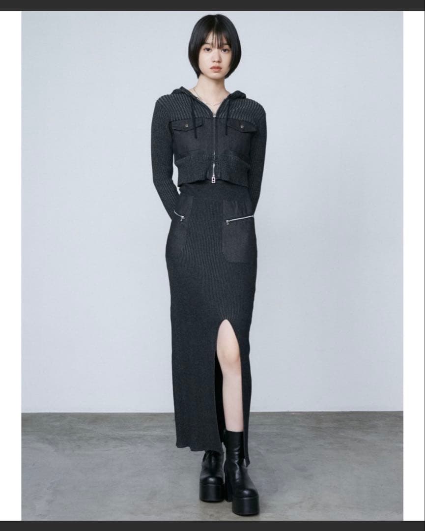 EMODA ドッキングポケットリブワンピース セットアップ BLACK - メルカリ