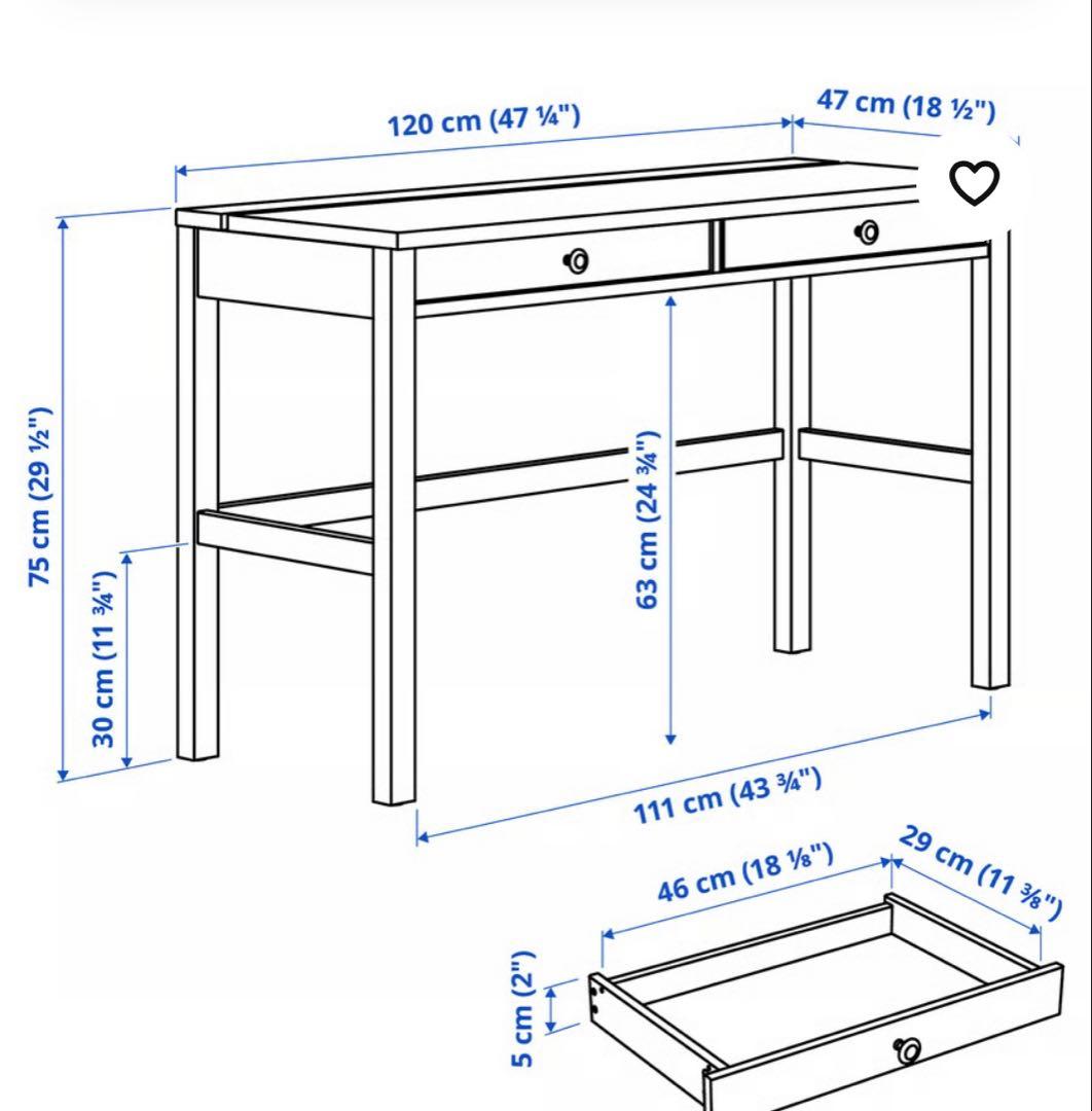 HEMNES デスク 120x47 cm パソコンディスク