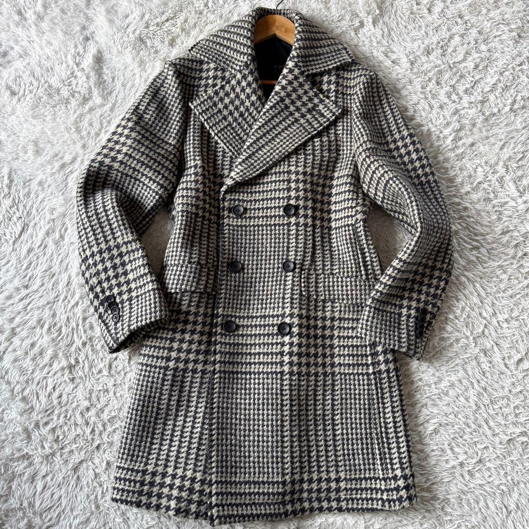 極美品　ジーステージ　ビックグレンチェック　ダブル　チェスターコート　48