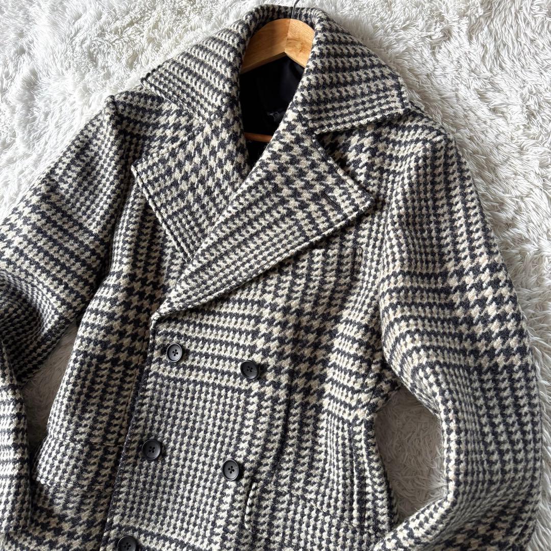 極美品　ジーステージ　ビックグレンチェック　ダブル　チェスターコート　48