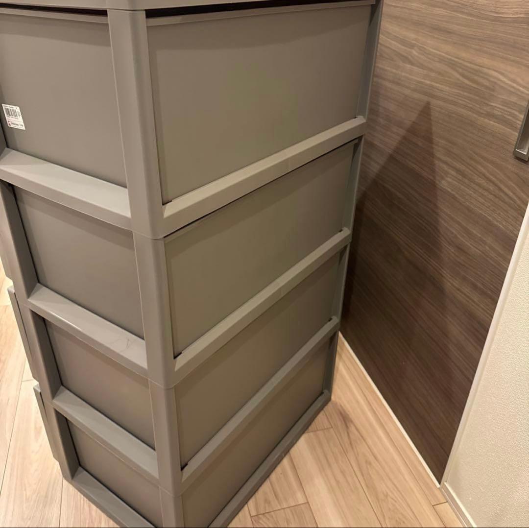 プラスチック衣類収納ケースグレー4段引き出しチェストワイドサイズワイドチェスト