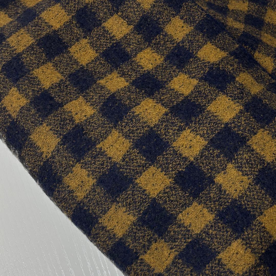 美品 45R 大判ストール ロゴチャーム ブロックチェック グレー ウール