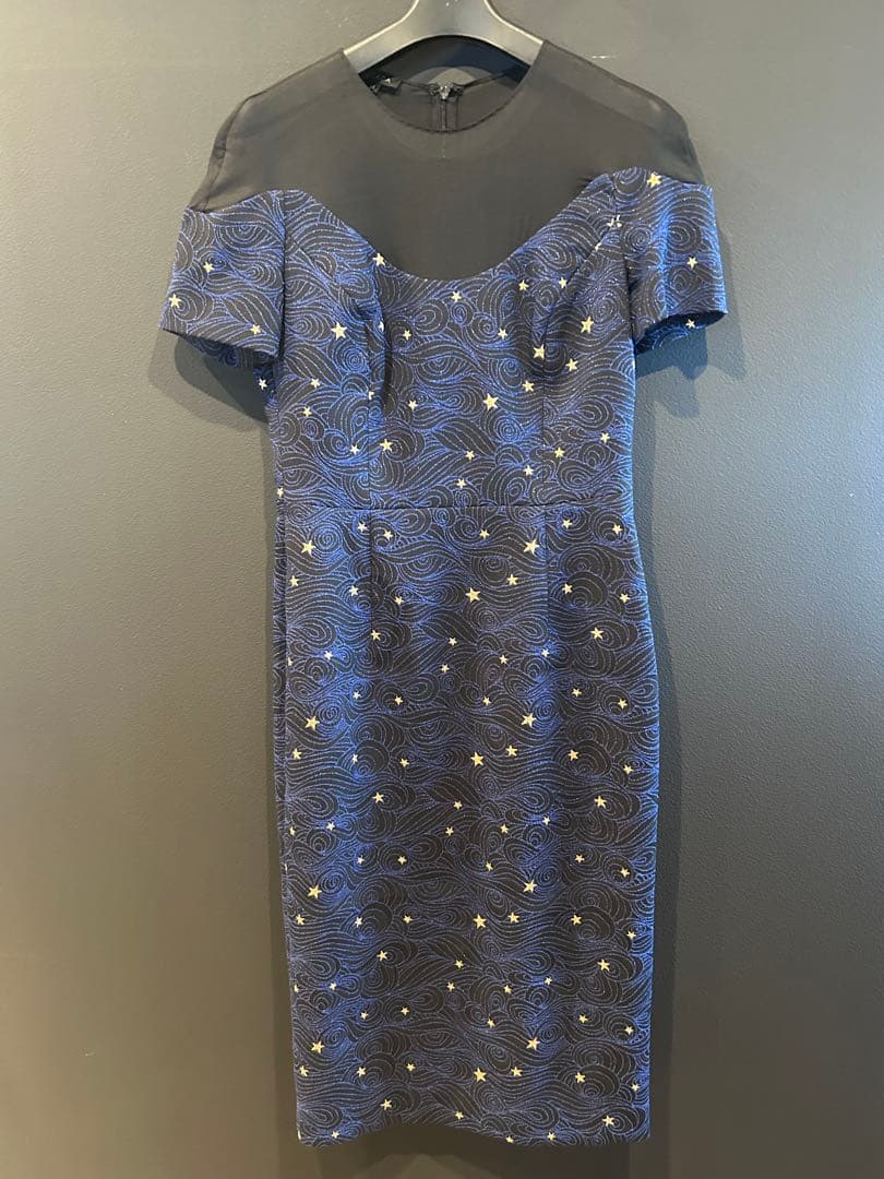 ESCADA エスカーダ シースルー切替 総刺しゅう ドレス ワンピース