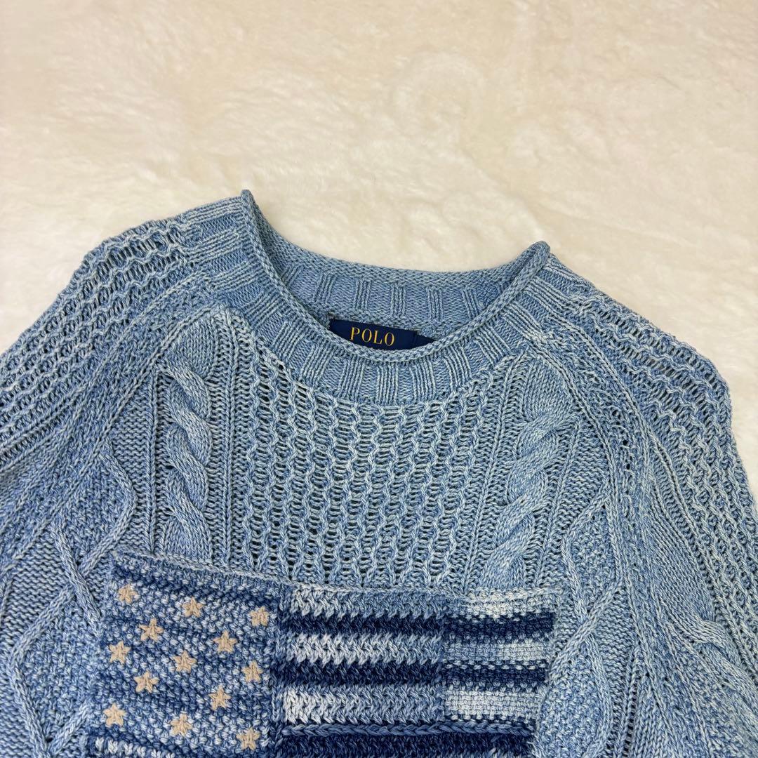 ポロ ラルフローレン インディゴ 藍染 星条旗 ケーブル ニット アランセーター