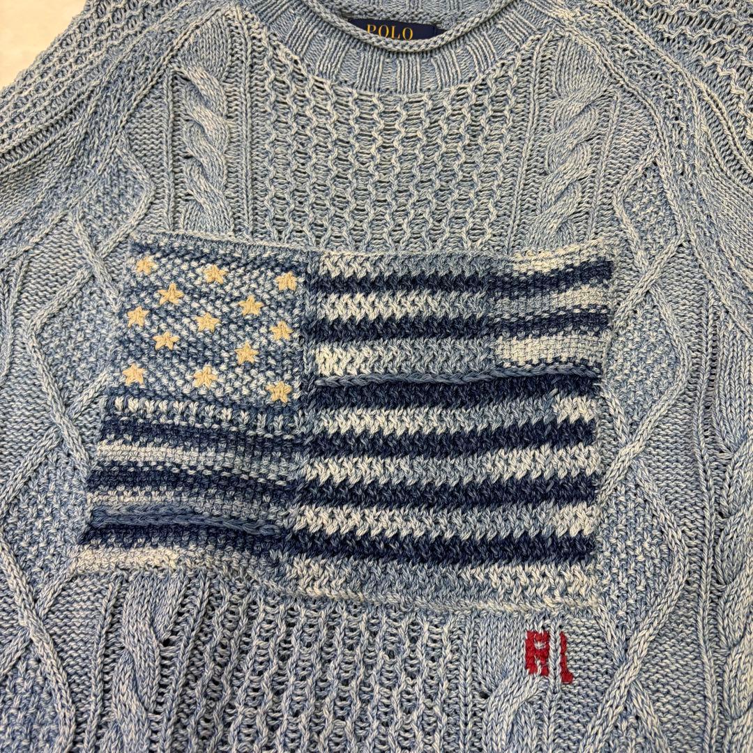 ポロ ラルフローレン インディゴ 藍染 星条旗 ケーブル ニット アランセーター