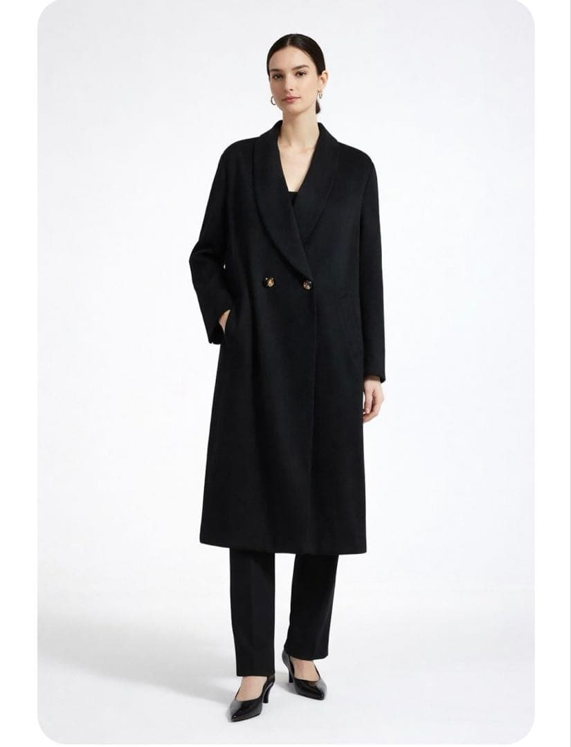 極美品！カシミア100％！高級ロングコート　丸襟　チェスターコート　マキシ丈