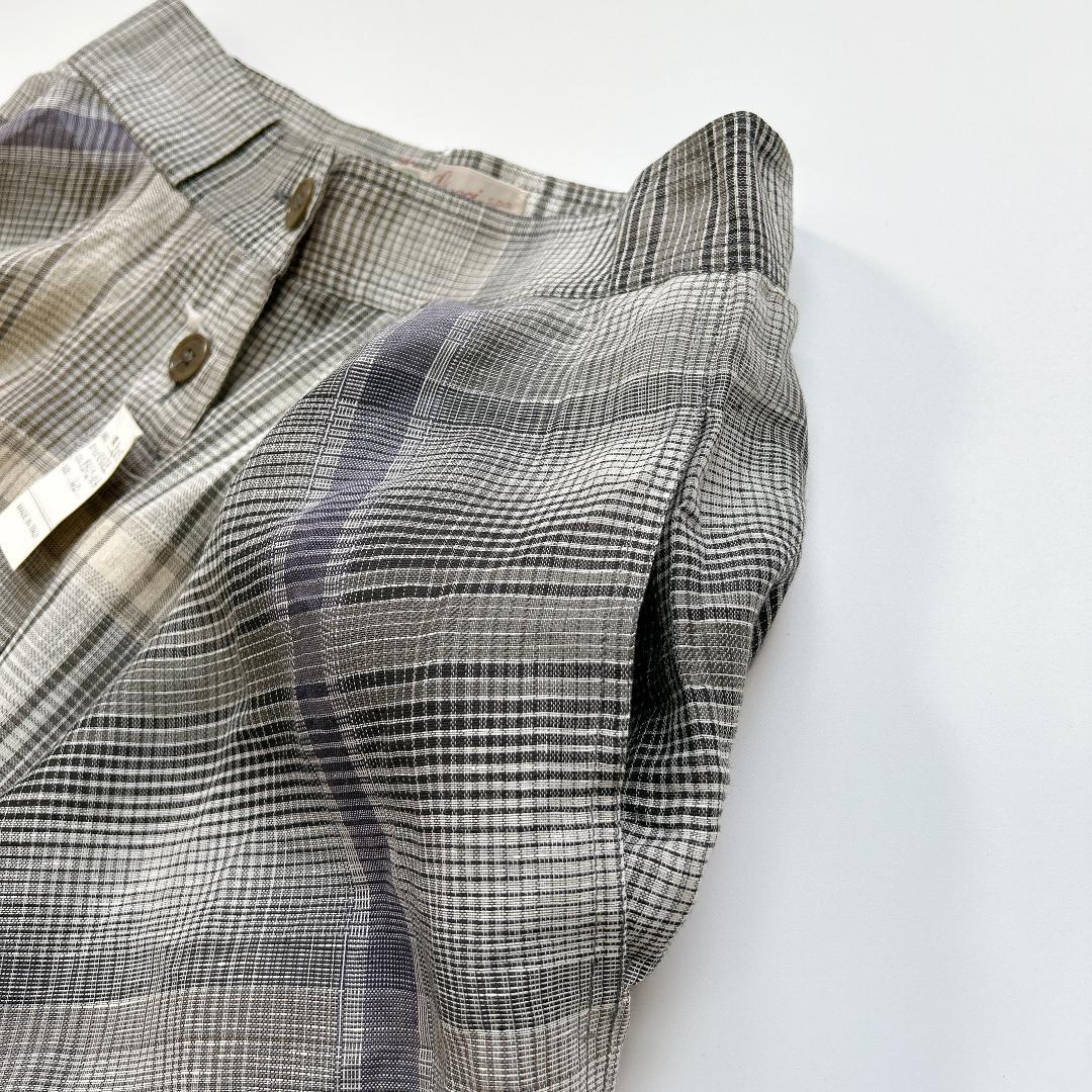 超希少！オールドグッチ リネン フレアスカート チェック ロング 40 グレー