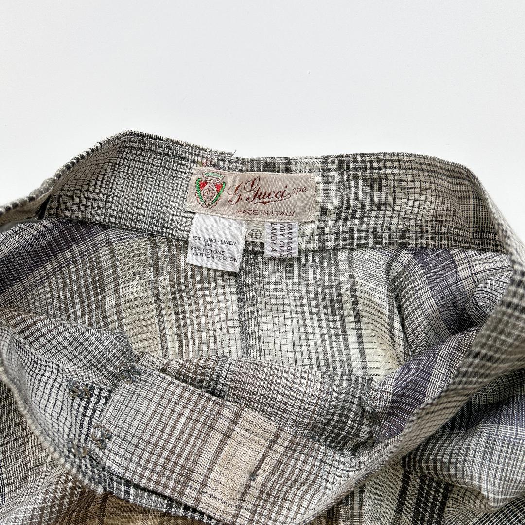 超希少！オールドグッチ リネン フレアスカート チェック ロング 40 グレー