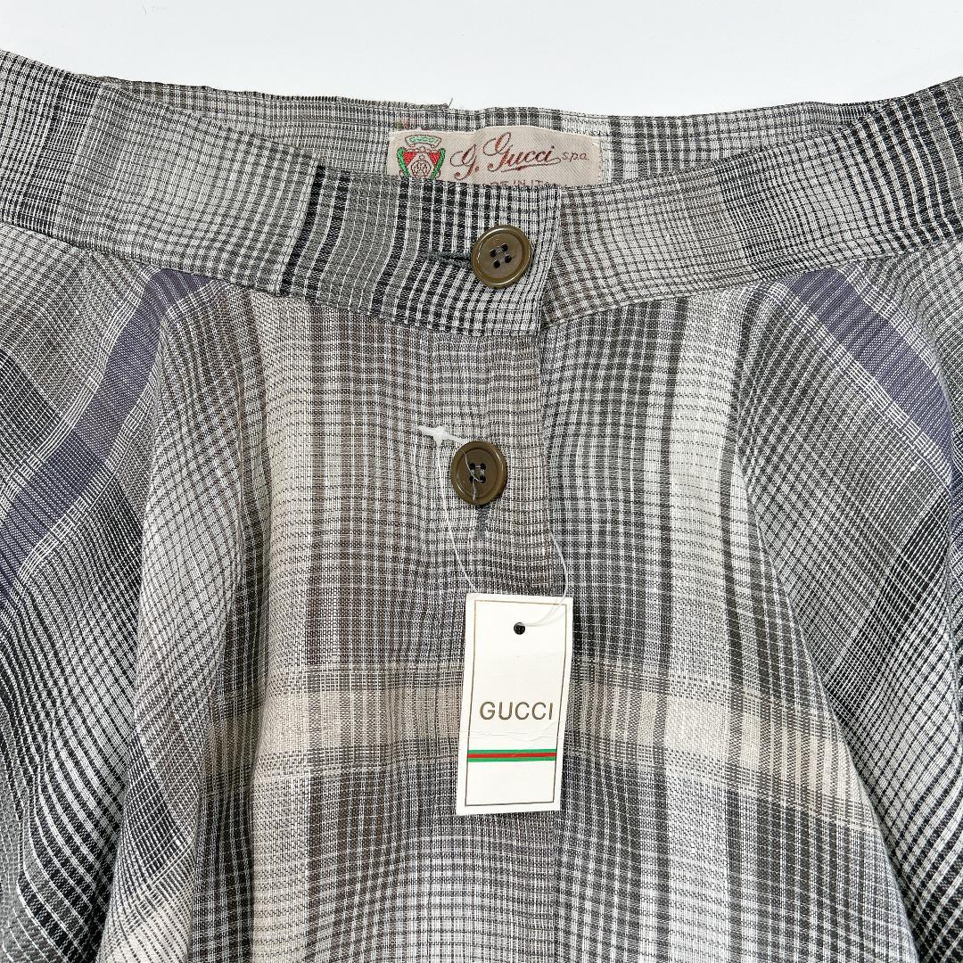 超希少！オールドグッチ リネン フレアスカート チェック ロング 40 グレー