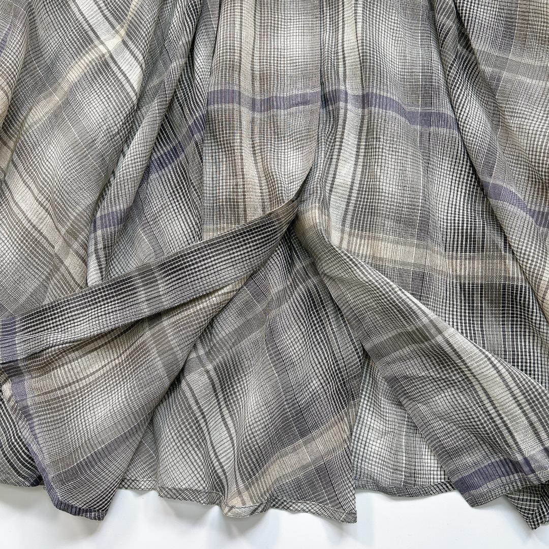 超希少！オールドグッチ リネン フレアスカート チェック ロング 40 グレー