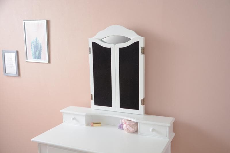 【幅75cm】曲線デザインがエレガントな三面鏡ドレッサーセット