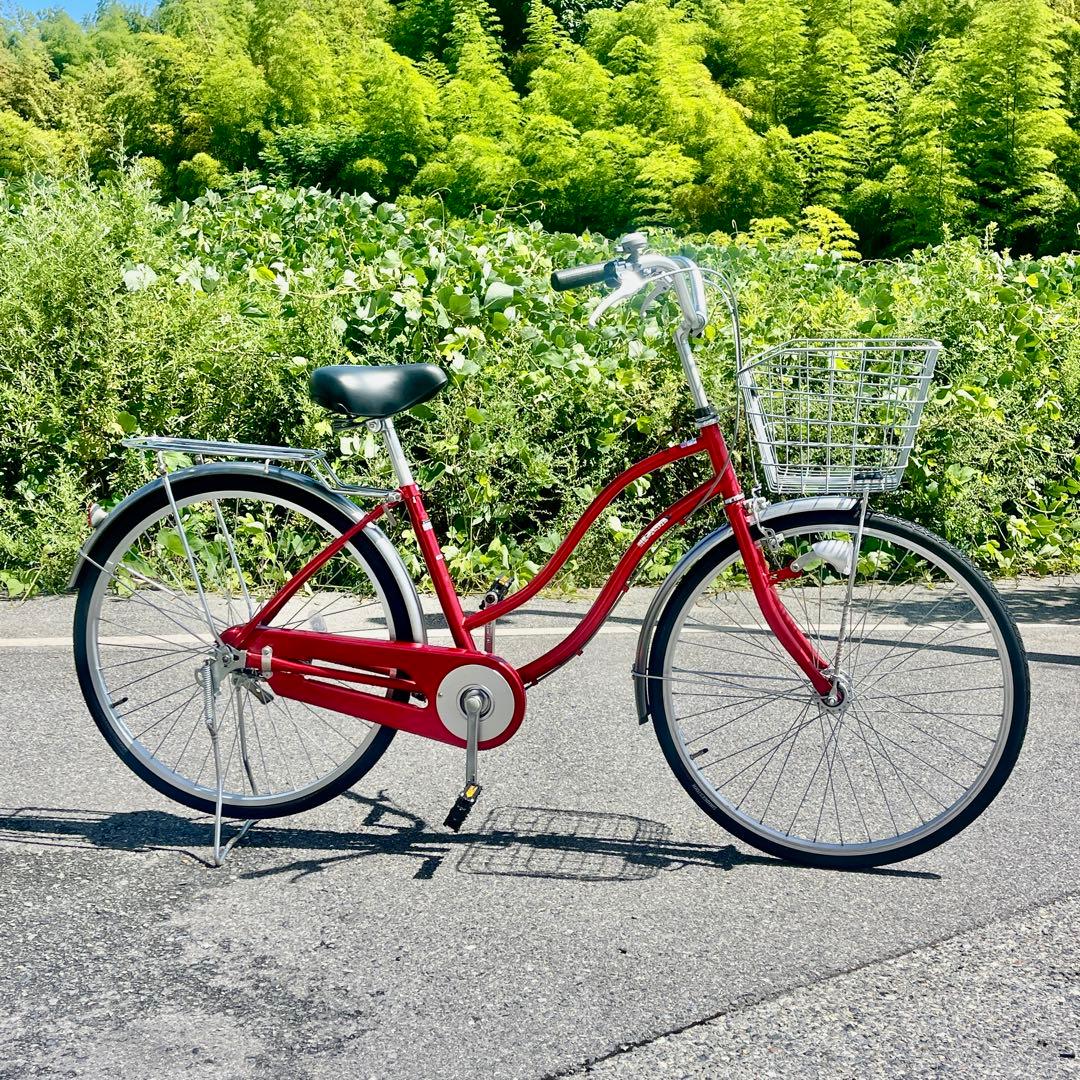 シティサイクル ワインレッド 前バスケット付き 赤いシティサイクル 前