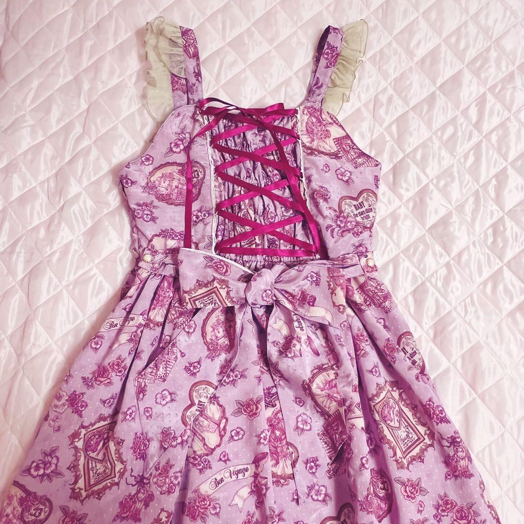 美品】BABY, ジャンパースカート＆リボンバレッタ ラベンダー JSK