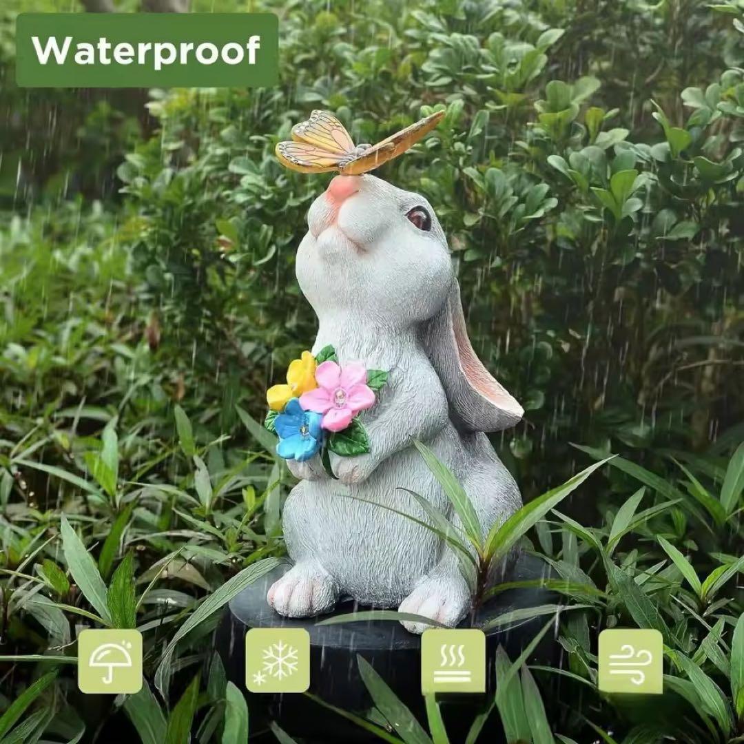 ソーラーバニー像 2個セット 庭 LEDライト付き ウサギ ソーラーライト